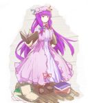  1girl absurdly_long_hair alder book closed_mouth eyebrows_visible_through_hair full_body holding holding_book long_hair long_sleeves looking_at_viewer patchouli_knowledge purple_hair sketch solo touhou very_long_hair violet_eyes 