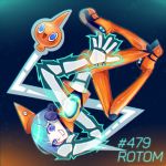  androgynous aqua_hair blue_eyes boots electricity greenriverknight grin headphones highres looking_at_viewer orange_legwear personification pokemon pokemon_(creature) rotom short_hair smile 