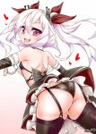  1girl akahito_(kemoyuru) ass azur_lane bare_shoulders black_panties bow chains fang flat_chest garter_straps hair_bow hair_ornament heart lavender_hair long_hair looking_at_viewer open_mouth panties red_eyes solo thigh-highs tongue tongue_out twintails underwear vampire_(azur_lane) 