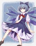  1girl alder blue_bow blue_eyes blue_hair bow cirno closed_mouth eyebrows hair_bow highres ice ice_wings looking_at_viewer short_hair smile solo touhou wings 