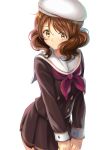  10s 1girl absurdres beret brown_eyes brown_serafuku brown_skirt cowboy_shot hat hibike!_euphonium highres looking_at_viewer mou_(piooooon) multiple_girls neckerchief oumae_kumiko red_neckerchief school_uniform serafuku short_hair simple_background skirt solo white_background white_hat white_sailor_collar 