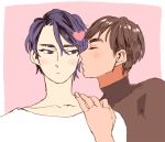  2boys black_hair closed_eyes grey_eyes hand_on_another&#039;s_shoulder heart imminent_kiss lee_seung-gil male_focus multiple_boys phichit_chulanont upper_body yaoi yuri!!!_on_ice yuuki_(kkurcc) 