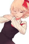  1girl blonde_hair hair_ribbon highres open_mouth pointy_ears red_eyes red_ribbon ribbon rumia short_hair simple_background slit_pupils solo touhou white_background yuusei_tsukiro 