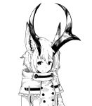  animal_ears antlers bangs buttons capelet closed_mouth greyscale hair_between_eyes horns jacket jaco long_sleeves looking_at_viewer monochrome original short_hair simple_background smile white_background 