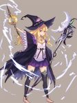  10s 1girl black_hat black_legwear blonde_hair dorothy_(shingeki_no_bahamut) full_body hat holding holding_staff holding_wand jewelry long_hair necklace purple_skirt red_eyes shadowverse shingeki_no_bahamut skirt smile solo staff standing tokisan9024 wand wide_sleeves witch_hat 