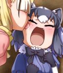  2girls animal_ears blush closed_eyes common_raccoon_(kemono_friends) fennec_(kemono_friends) fox_ears kemono_friends kobamiso_(kobalt) licking multiple_girls open_mouth raccoon_ears saliva tongue tongue_out yuri 