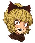  1girl blonde_hair bow brown_bow brown_eyes face kurodani_yamame open_mouth sharp_teeth short_hair smile space_jin teeth touhou 