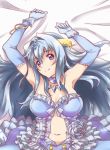  1girl aurora_star_coral bangs belly blush breasts cardfight!!_vanguard dakimakura dress gloves hair_ornament highres large_breasts long_hair lying mermaid monster_girl navel on_back on_bed plump silver_hair tail 