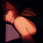  1girl brown_eyes brown_hair ilya_kuvshinov looking_at_viewer original profile shadow short_hair simple_background smile solo tank_top upper_body 