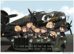  10s 6+girls :d aircraft airplane b-17_flying_fortress black_footwear blonde_hair blue_eyes bomber brown_eyes brown_hair car commentary_request engine english fairy_(kantai_collection) ground_vehicle gun hair_between_eyes hat jeep kantai_collection kitsuneno_denpachi long_hair long_sleeves m2_browning machine_gun military military_vehicle motor_vehicle multiple_girls open_mouth peaked_cap pleated_skirt propeller shoes short_hair skirt smile weapon 