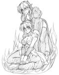  assassin_(ragnarok_online) elf fire flames horns indian_style leaning_forward long_hair monk monochrome multiple_girls pointy_ears priest priest_(ragnarok_online) priestess ragnarok_online sitting thighhighs 