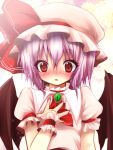  bust cat_eyes fujisaki_hikari hand_on_own_chest highres jewelry lavender_hair red_eyes remilia_scarlet slit_pupils sparkle touhou wings wrist_cuffs 