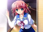  blush doorway game_cg natsumegu red_hair redhead school_uniform shinonome_yukako sunlight tsukasa_yuuki 