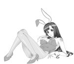  bunny_ears bunnysuit high_heels kannagi long_hair mine_(peak) monochrome pantyhose rabbit_ears shoes zange 