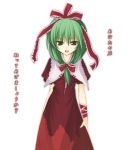  dress green_hair huei_nazuki kagiyama_hina ribbons smile touhou translation_request 