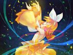  blowers blue_eyes detached_sleeves dress flower kagamine_rin shinia solo vocaloid 