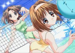  cap kaho_(sister_princess) one-piece one-piece_swimsuit screencap sister_princess swimsuit volleyball yotsuba_(sister_princess) 