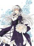  flower hairband long_hair red_eyes rozen_maiden silver_hair smile suigintou trimcolor 