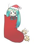  aqua_hair blonde_hair chibi christmas hair_ribbon hair_ribbons hat hatsune_miku kagamine_len kagamine_rin long_hair ribbon ribbons sakuramori_sumomo santa_hat short_hair socks super_deformed twintails vocaloid 