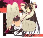  black_hair black_panties green_eyes high_heels itou_noiji long_hair panchira_sit panties pantyshot pantyshot_sitting shoes sitting skirt tail thigh-highs thighhighs underwear wink 