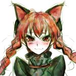  animal_ears blush braid bust cat_ears extra_ears face happy kaenbyou_rin red_eyes red_hair redhead sketch smile solo tears tima touhou tsurime twin_braids 