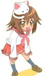  bad_id brown_hair cat cat_on_head cathead fang kusakabe_misao lucky_star minatoyui nyamou school_uniform serafuku short_hair yellow_eyes 