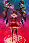  bad_id crazy destroyb fangs flandre_scarlet glowing glowing_eyes magic_circle open_mouth pantyhose red_eyes ribbon ribbons standing touhou wings yandere 