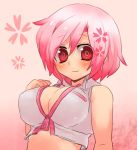  alternate_color alternate_hair_color breasts cherry_blossoms cleavage cosplay large_breasts meiko pink_eyes pink_hair sakura_meiko smile solo vocaloid 
