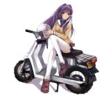  darkdoor fujibayashi_kyou helmet long_hair moped motor_vehicle purple_eyes purple_hair school_uniform scooter thigh-highs thighhighs vehicle vespa violet_eyes 