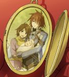  2boys anna_irving baby brown_eyes brown_hair family father_and_son jewelry kratos_aurion lloyd_irving locket mother_and_son multiple_boys pendant portrait red_background red_eyes redhead shimabara spoilers tales_of_(series) tales_of_symphonia 