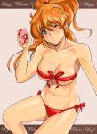  blonde_hair blue_eyes excellen_browning funky-harem shiny shiny_skin shu-z side-tie_bikini super_robot_wars swimsuit valentine wink 