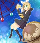  blonde_hair gensou-ron_(vocaloid) hair_ornament hairclip kagamine_rin riru school_uniform short_hair skirt socks vocaloid 