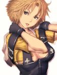  :p breasts cross final_fantasy final_fantasy_x genderswap grey_eyes humio large_breasts solo tidus tongue undershirt 