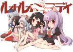  bare_legs barefoot bottomless everyone feet fujiwara_no_mokou houraisan_kaguya inaba_tewi leash multiple_girls panties pantyshot reisen_udongein_inaba ricecandy touhou underwear yagokoro_eirin 