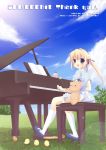  blonde_hair blue_eyes chick cloud clouds grand_piano grass hits instrument long_hair looking_back miyasaka_miyu outdoors piano piano_bench ponytail shoes sitting sky socks stuffed_animal stuffed_toy teddy_bear twintails 