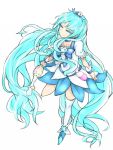  1girl azure_luna blue_eyes blue_hair boots cure_marine dress flower_tact hair_ornament heart heartcatch_precure! kurumi_erika long_hair magical_girl precure ribbon smile solo thigh-highs very_long_hair white_legwear wrist_cuffs 