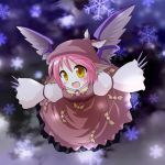  blush des fingernails hat long_fingernails long_nails mystia_lorelei nails pink_hair short_hair snow solo touhou wings yellow_eyes 