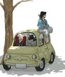  beard car daisuke_jigen facial_hair fiat fiat_500 ishikawa_goemon_xiii jigen_daisuke lowres lupin_iii male motor_vehicle newspaper sleeping sword tree trees vehicle weapon 