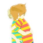  blonde_hair claus hug lowres lucas mother mother_(game) mother_3 multiple_boys orange_hair shirt siblings striped striped_shirt twins 