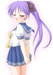  closed_eyes hiiragi_kagami lucky_star minamori_noeru ponytail purple_hair school_uniform 