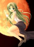  green_hair higurashi_no_naku_koro_ni houjou_yutori long_hair lowres moon skirt sonozaki_shion wristband 