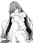  1girl fate/grand_order fate_(series) long_hair looking_at_viewer miyashiro_sousuke monochrome scathach_(fate/grand_order) solo sweater 
