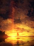  clouds cloudy_sky commentary_request forest island lake mks nature no_humans original outdoors reflection scenery sky star_(sky) starry_sky sunset tree twilight water_surface yellow_sky 