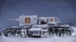  caterpillar_tracks emblem girls_und_panzer ground_vehicle highres kv-1 kv-2 military military_vehicle motor_vehicle no_humans pravda_(emblem) sky snow snowing tank tsubasa_(abchipika) 