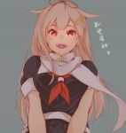 10s 1girl :d blonde_hair blush commentary_request grey_background hair_flaps hair_ribbon hana_mori heart heart-shaped_pupils heart_in_mouth jpeg_artifacts kantai_collection long_hair neckerchief open_mouth red_neckerchief remodel_(kantai_collection) ribbon scarf short_sleeves smile solo symbol-shaped_pupils white_scarf yuudachi_(kantai_collection) 