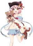  1girl bow colored_pencil_(medium) gakkou_gurashi! graphite_(medium) hair_ornament hairclip hat kirara_fantasia open_mouth pink_hair short_hair smile stuffed_toy takeya_yuki traditional_media x_hair_ornament yuri_nozomi 