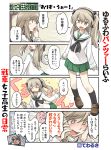  black_legwear black_neckwear blouse brown_eyes brown_footwear brown_hair closed_eyes comic commentary_request girls_und_panzer green_skirt hair_ribbon hairband light_brown_hair long_hair long_sleeves miniskirt mother_and_daughter multiple_girls neckerchief ooarai_school_uniform pleated_skirt ribbon school_uniform serafuku shimada_arisu shimada_chiyo shoes side_ponytail skirt sparkling_eyes speech_bubble tewarusa translation_request white_blouse 