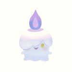  ayu_(mog) black_border blush border candle fire flame full_body grey_background litwick looking_at_viewer no_humans open_mouth pokemon pokemon_(creature) signature simple_background smile 