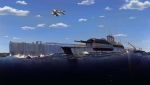  blue_sky clouds no_humans ocean ogata_tank original seaplane sky submarine surcouf_(submarine) watercraft 