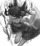  1girl ascot bow detached_sleeves eyebrows_visible_through_hair gohei greyscale hair_bow hair_tubes hakurei_reimu highres japanese_clothes long_hair looking_at_viewer miko monochrome ribbon-trimmed_legwear ribbon-trimmed_sleeves ribbon_trim simple_background smile solo sukocchi thigh-highs touhou white_background wide_sleeves work_in_progress 